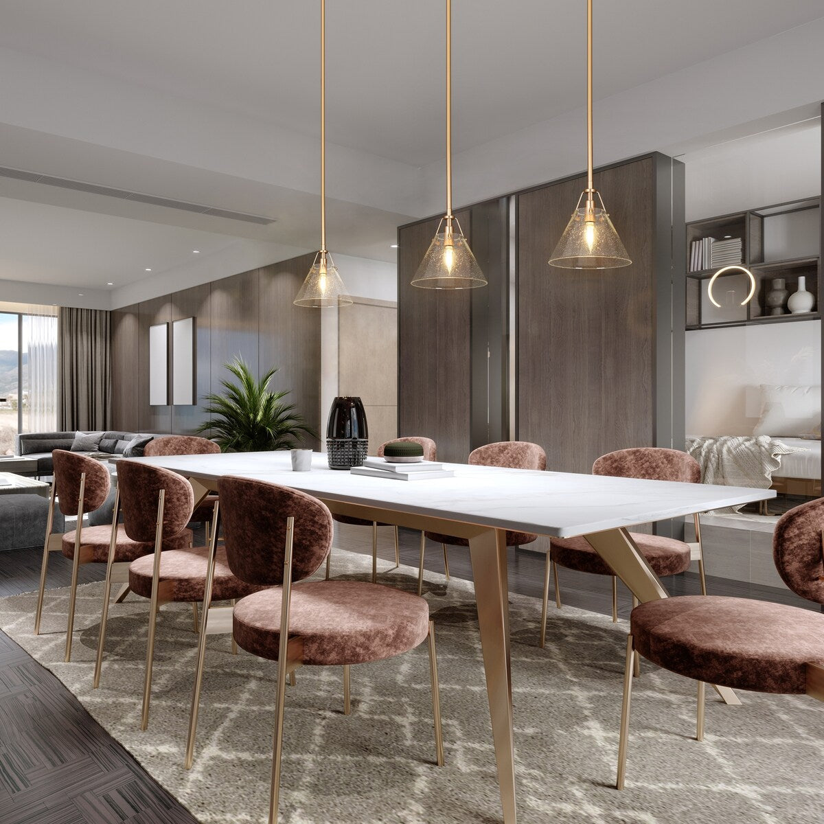 Modern Contemporary Mini 1-light Cone Kitchen Islands Pendant Lights with Seeded Glass Shade - D 7.9'' x H 70.9''
