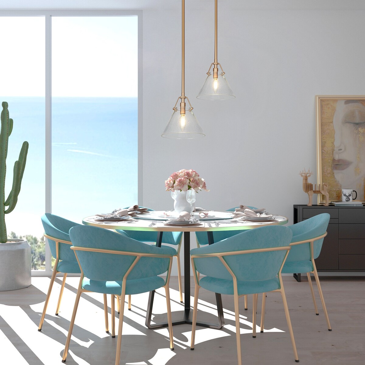 Modern Contemporary Mini 1-light Cone Kitchen Islands Pendant Lights with Seeded Glass Shade - D 7.9'' x H 70.9''