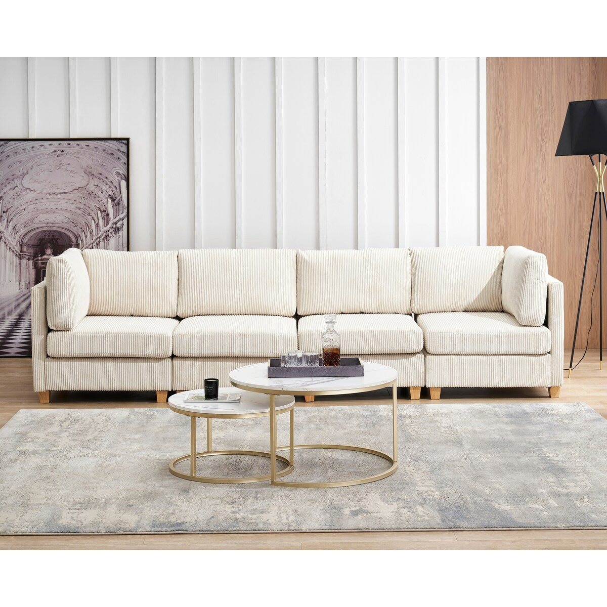 Modern Convertibale L Shape Sofa Corduroy Fabric Comfortable Couch