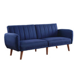 Modern Convertible Adjustable Sofa with Scrolled Arm 2 Seats Loveseat Walnut Finish Blue Linen