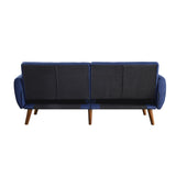 Modern Convertible Adjustable Sofa with Scrolled Arm 2 Seats Loveseat Walnut Finish Blue Linen