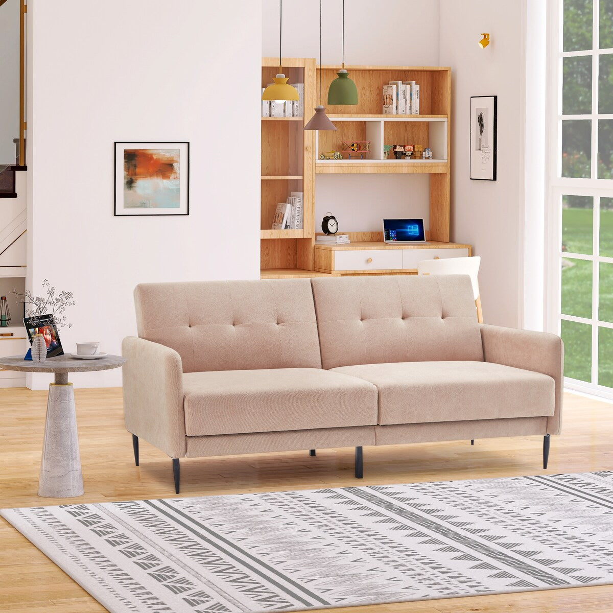 Modern Convertible Folding Futon Sofa Bed Linen Upholstered