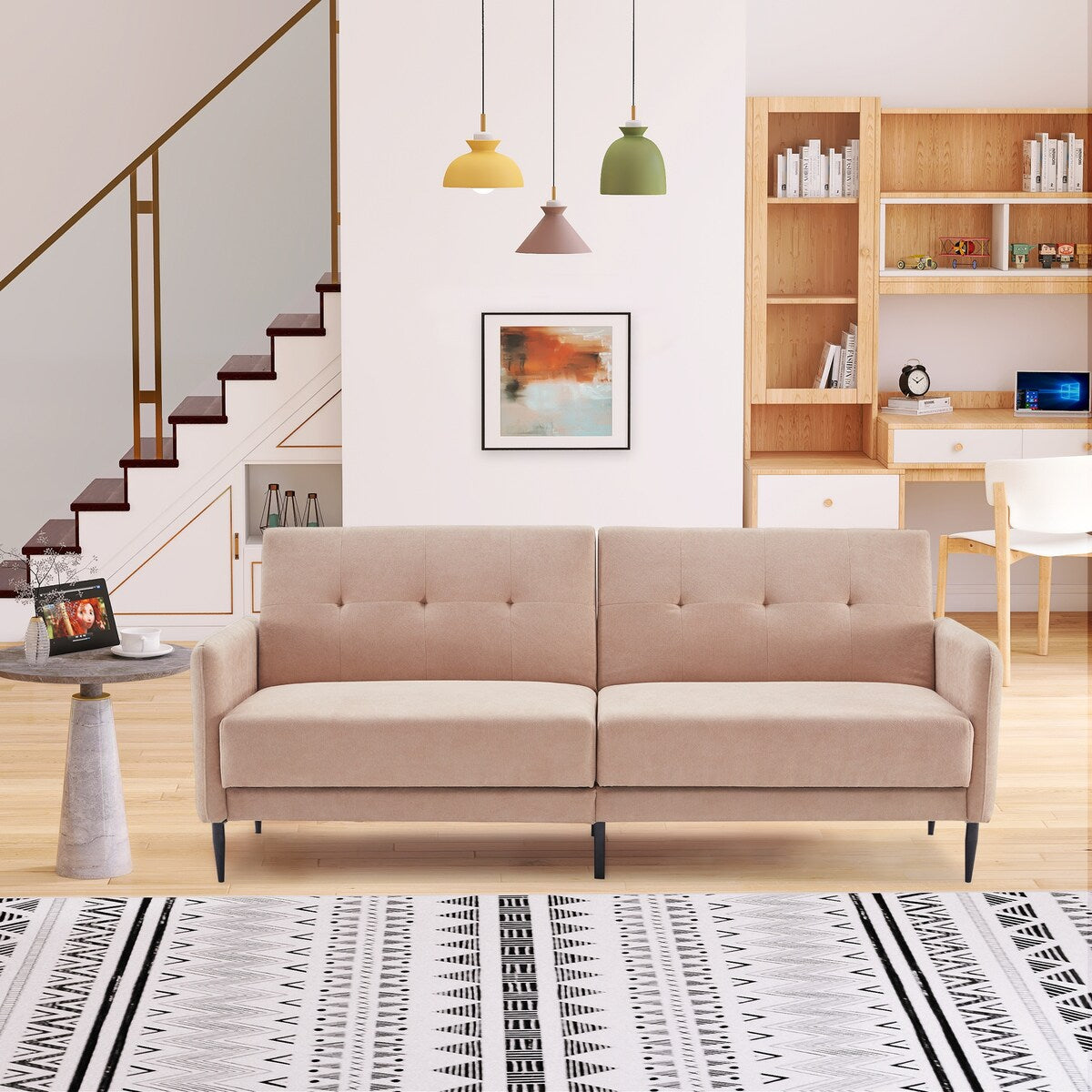Modern Convertible Folding Futon Sofa Bed Linen Upholstered
