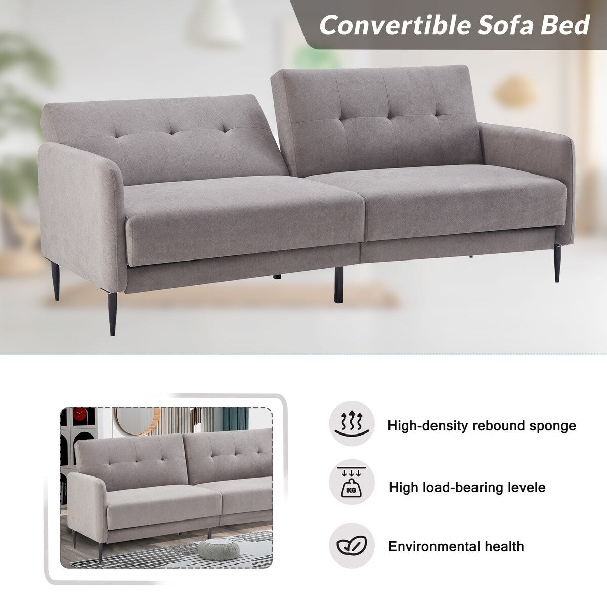 Modern Convertible Folding Futon Sofa Bed Linen Upholstered