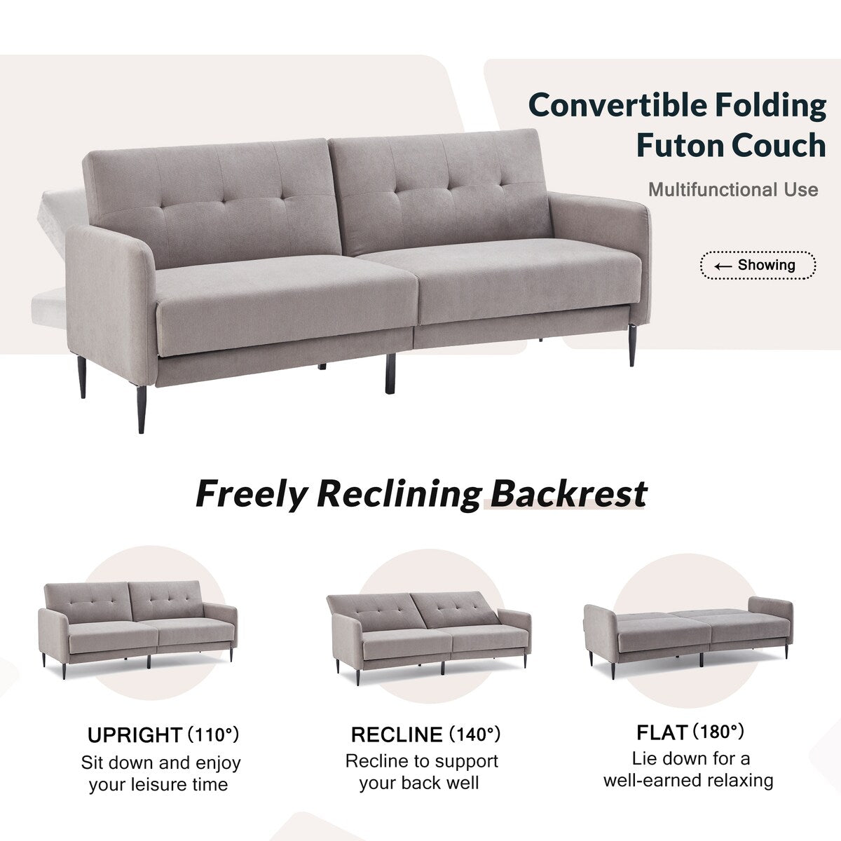 Modern Convertible Folding Futon Sofa Bed Linen Upholstered