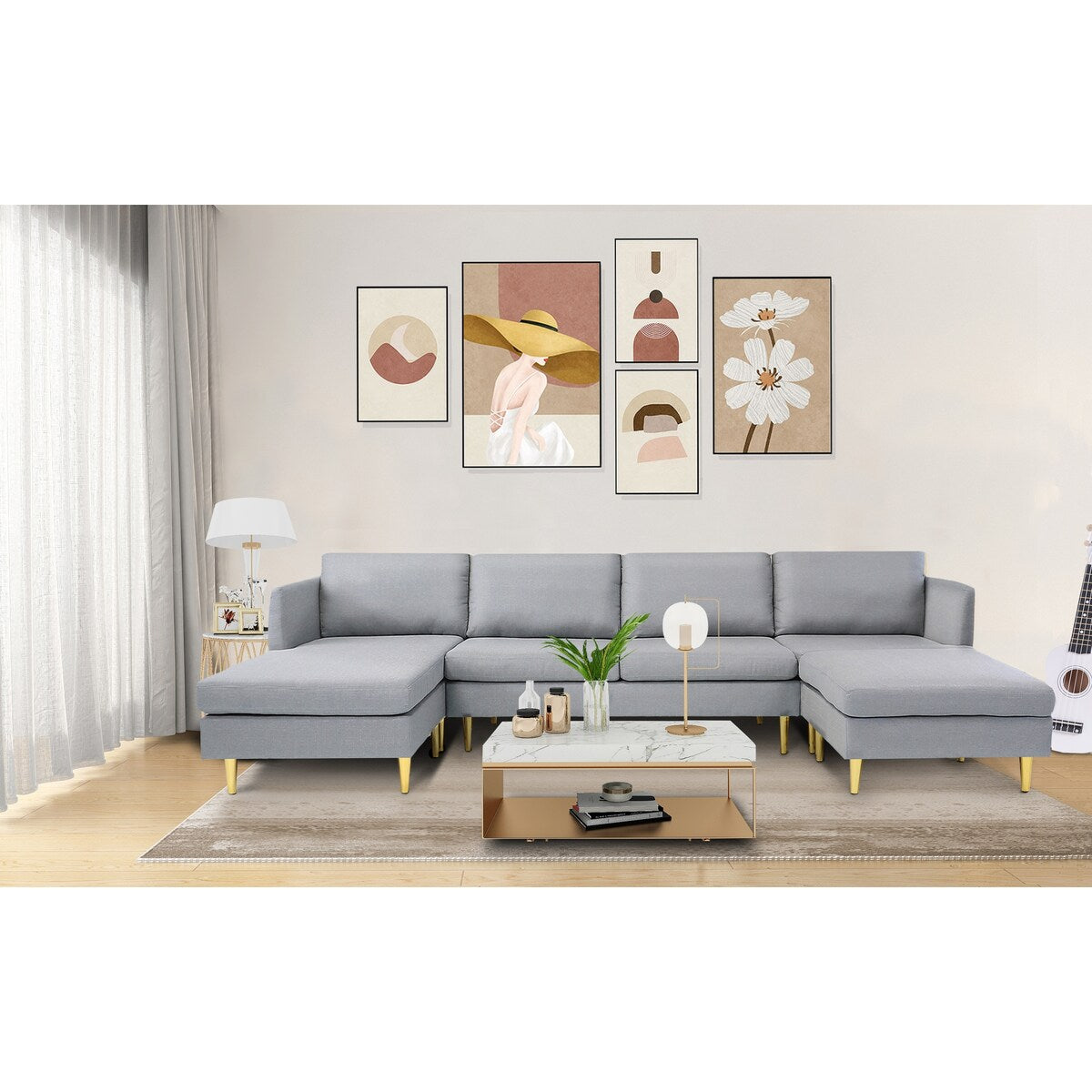 Modern Convertible Sectional Sofa with Reversible Chaise and Arm Chair