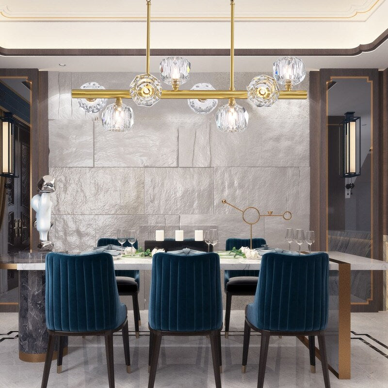 Modern Crystal Chandelier 8-Light Gold Pendant Light Dining Room Light
