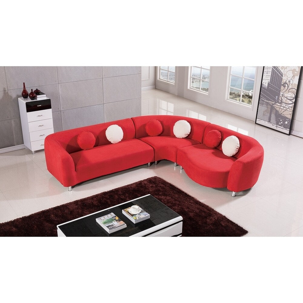 Modern Curved Red Velvet Sectional