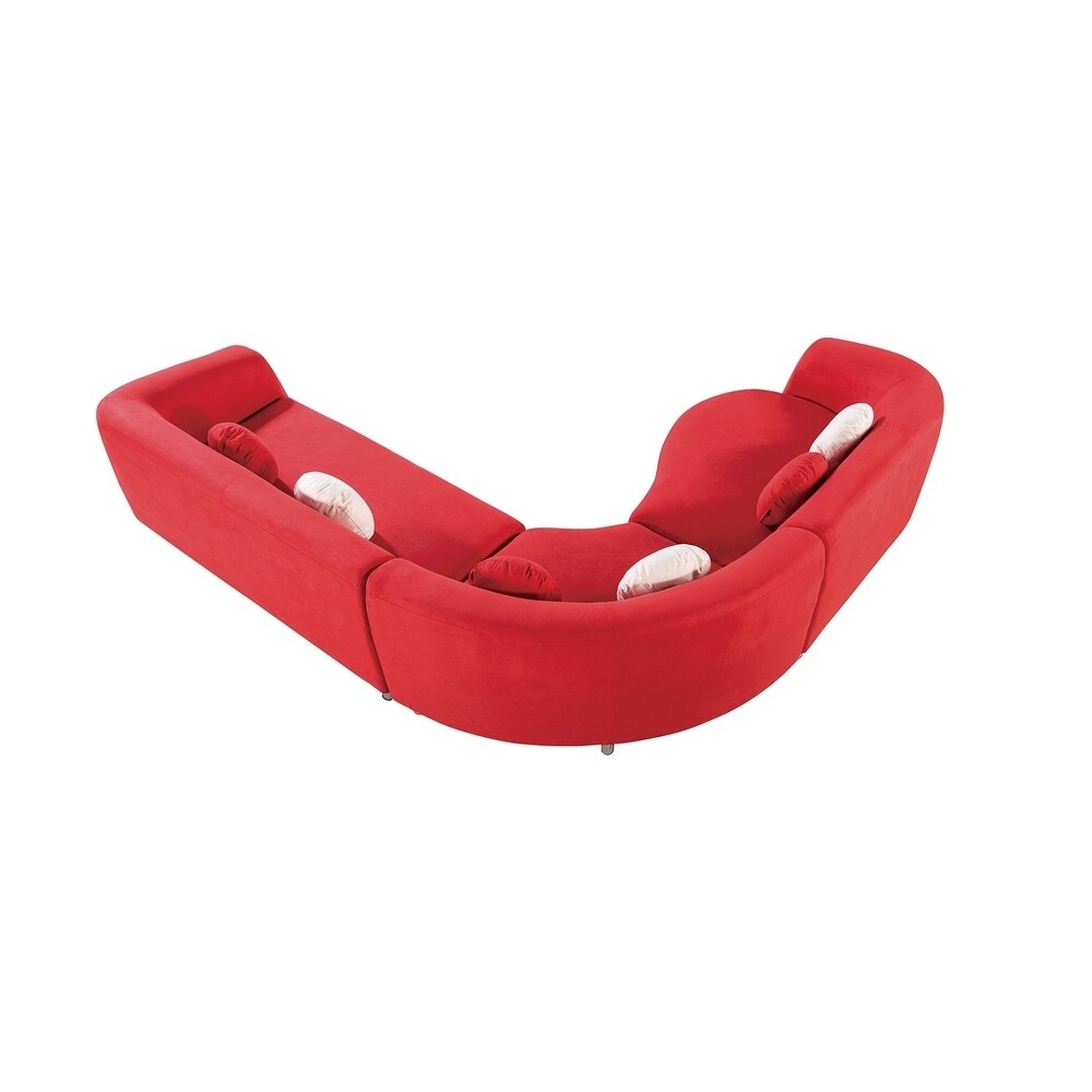 Modern Curved Red Velvet Sectional