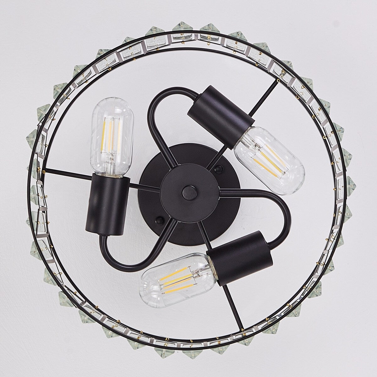 Modern Black 3-Light Crystal Pieces Cylinder Semi Flush Mount Lamp