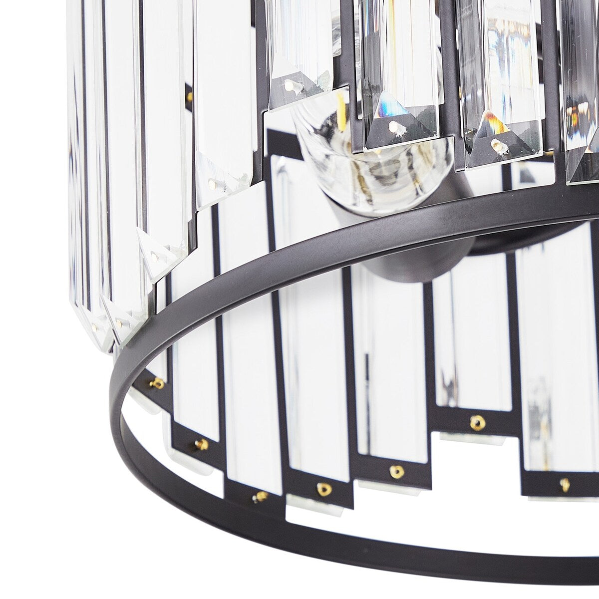 Modern Black 3-Light Crystal Pieces Cylinder Semi Flush Mount Lamp