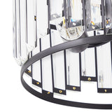 Modern Black 3-Light Crystal Pieces Cylinder Semi Flush Mount Lamp