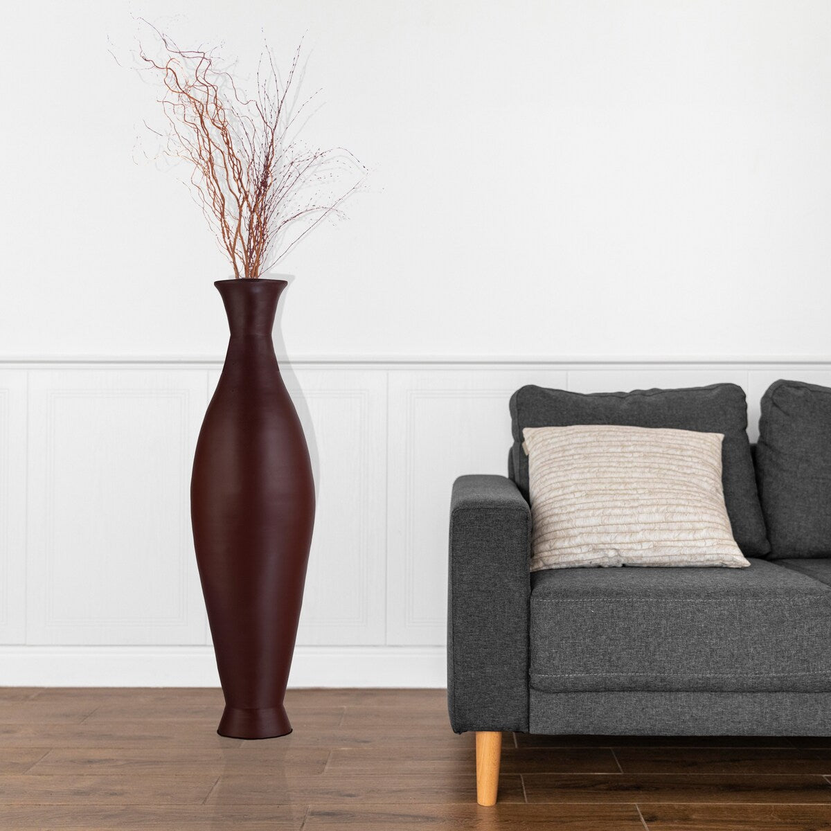 Modern Bamboo Floor Vase - 43-inch Vase for Living Room, Dining Room, or Entryway - Fill with Dried Branches or Flowers