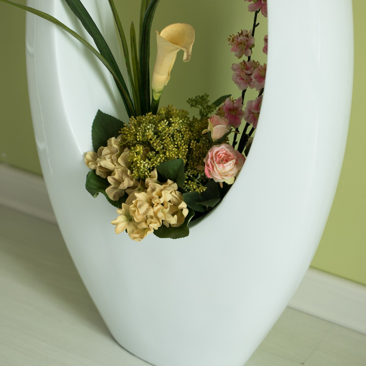 Modern Decorative White Oval Centerpiece Vase Wedding Flower Stand Holder, for Living Room, Entryway or Dining Room, 40 inch