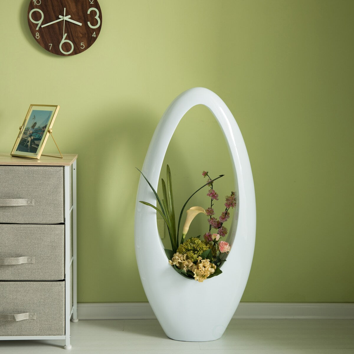 Modern Decorative White Oval Centerpiece Vase Wedding Flower Stand Holder, for Living Room, Entryway or Dining Room, 40 inch