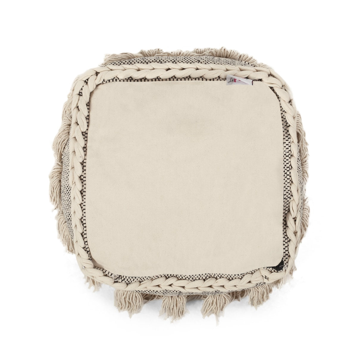 Modern Design Handcrafted Fabric Pouf with Tassels，Softness And Comfort
