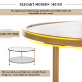 Modern Design Living Room 31.6" Cocktail Table, Metal with Stained White Tempered Glass, 2-Tier Coffee Table