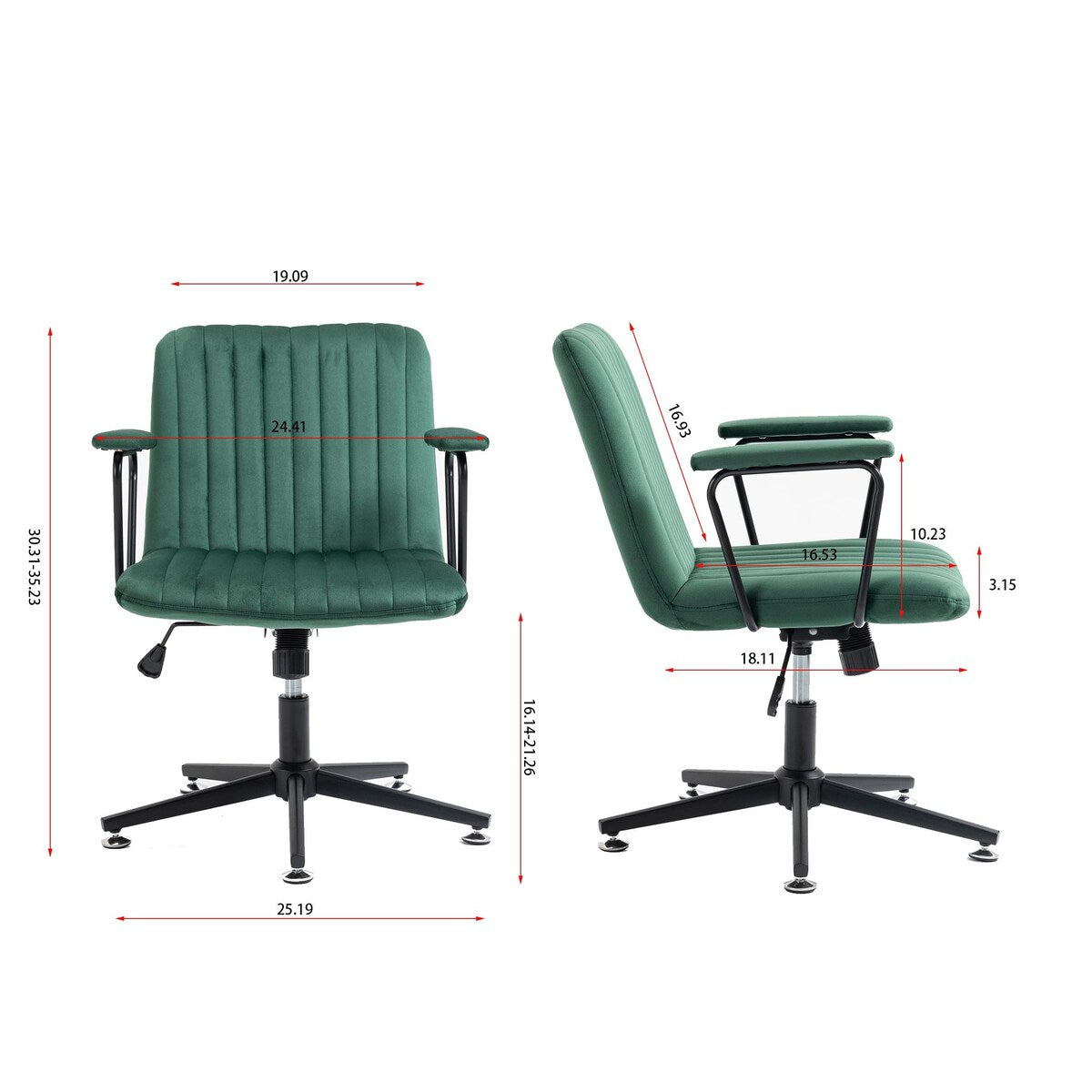 Modern Design Mid-Back Desk Chair, Velvet Swivel Office Chair with black Frame, Arm Chair For Home Office(Green)