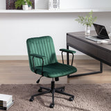 Modern Design Mid-Back Desk Chair, Velvet Swivel Office Chair with black Frame, Arm Chair For Home Office(Green)
