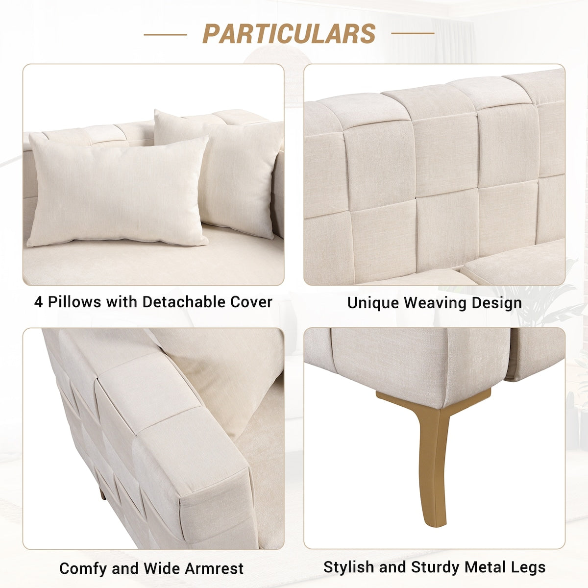 Modern Design Sofa 80.5" Upholstered Sofa with 4 Pillows