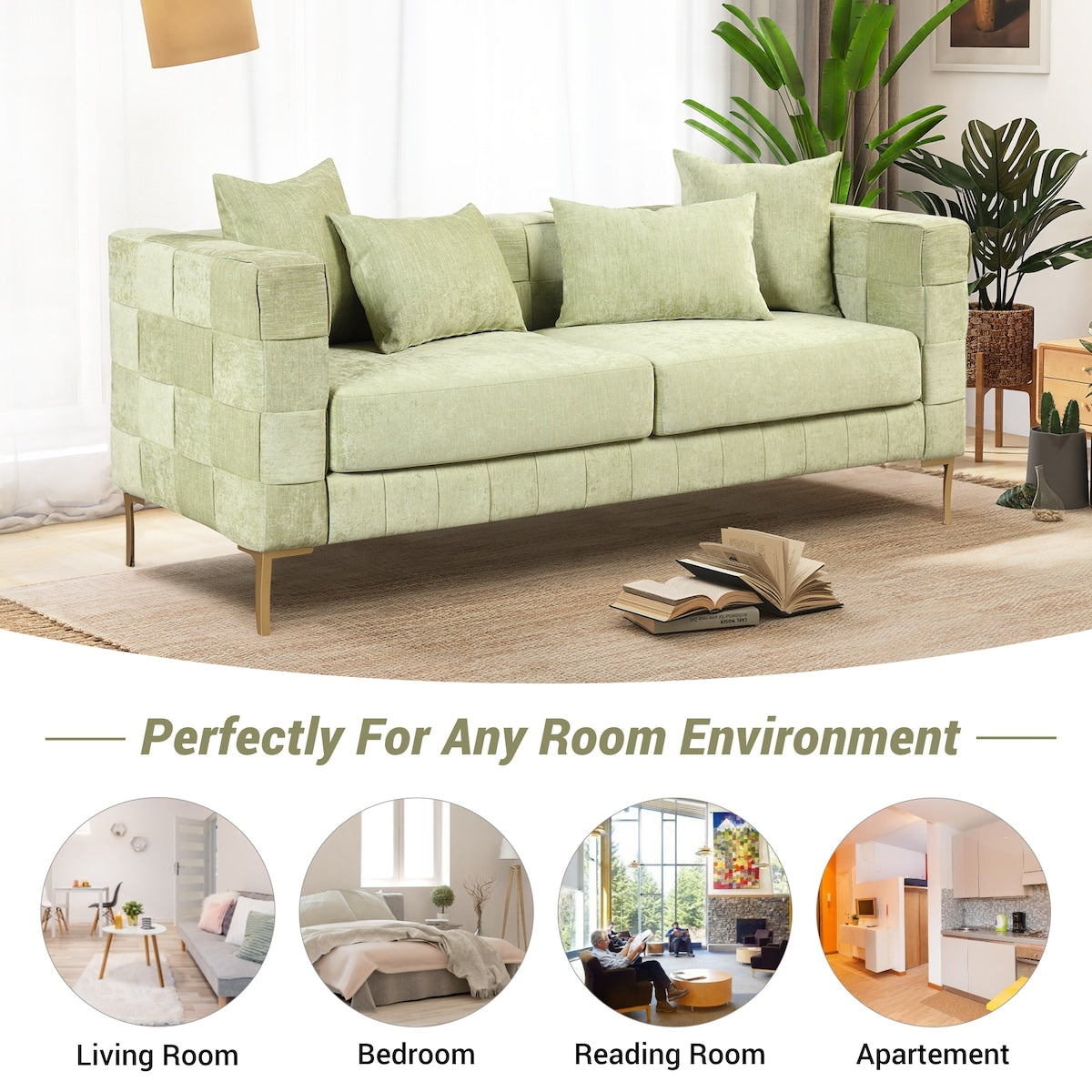 Modern Design Sofa 80.5" Upholstered Sofa with 4 Pillows