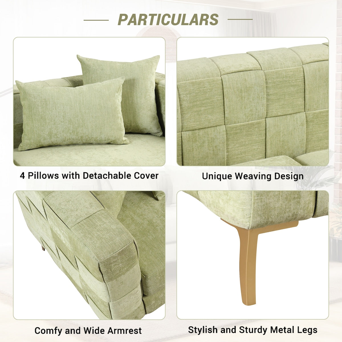 Modern Design Sofa 80.5" Upholstered Sofa with 4 Pillows