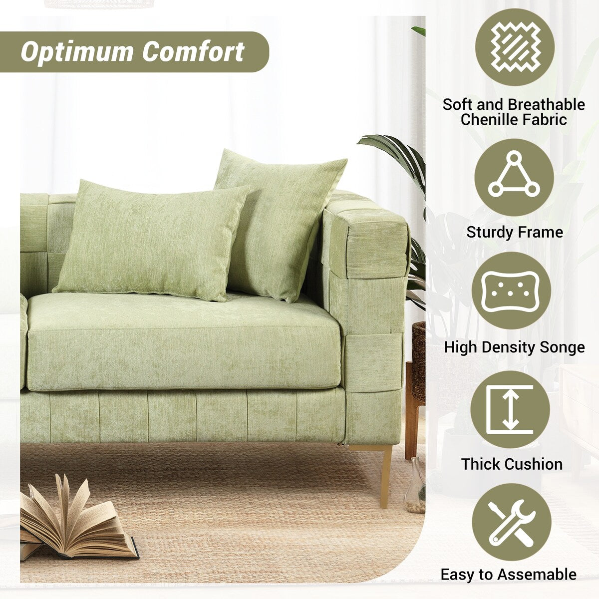 Modern Design Sofa 80.5" Upholstered Sofa with 4 Pillows