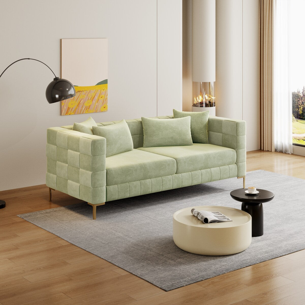 Modern Design Sofa 80.5" Upholstered Sofa with 4 Pillows