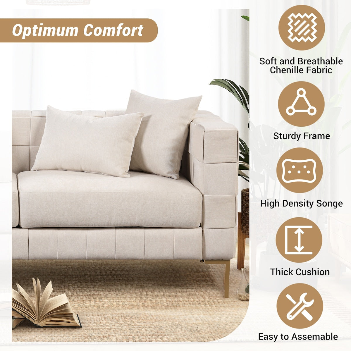 Modern Design Sofa 80.5" Upholstered Sofa with 4 Pillows