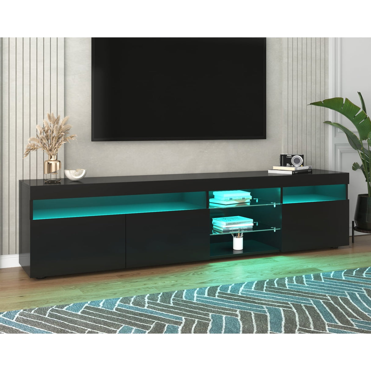 Modern Design TV Stand Entertainment Center with Color LED Lights - 13.77 x 70.86 x 17.71