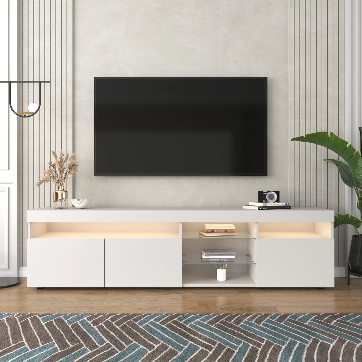Modern Design TV Stand Entertainment Center with Color LED Lights - 13.77 x 70.86 x 17.71