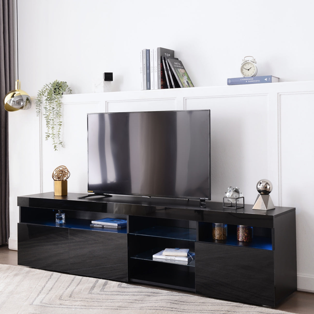Modern Design TV Stand Entertainment Center with Color LED Lights - 13.77 x 70.86 x 17.71
