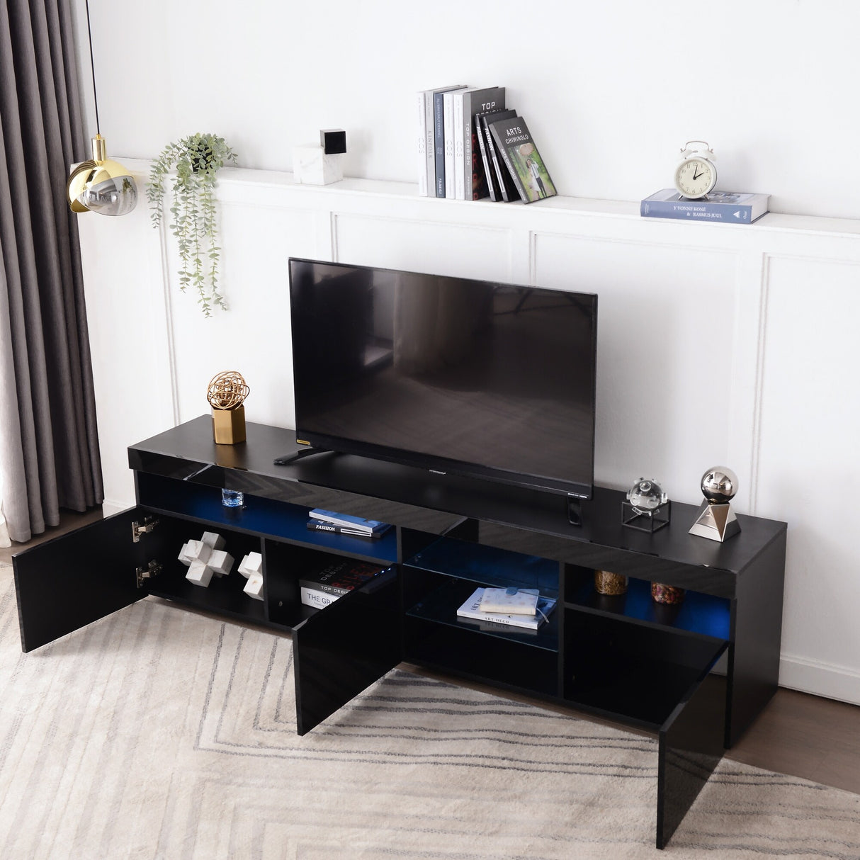Modern Design TV Stand Entertainment Center with Color LED Lights - 13.77 x 70.86 x 17.71