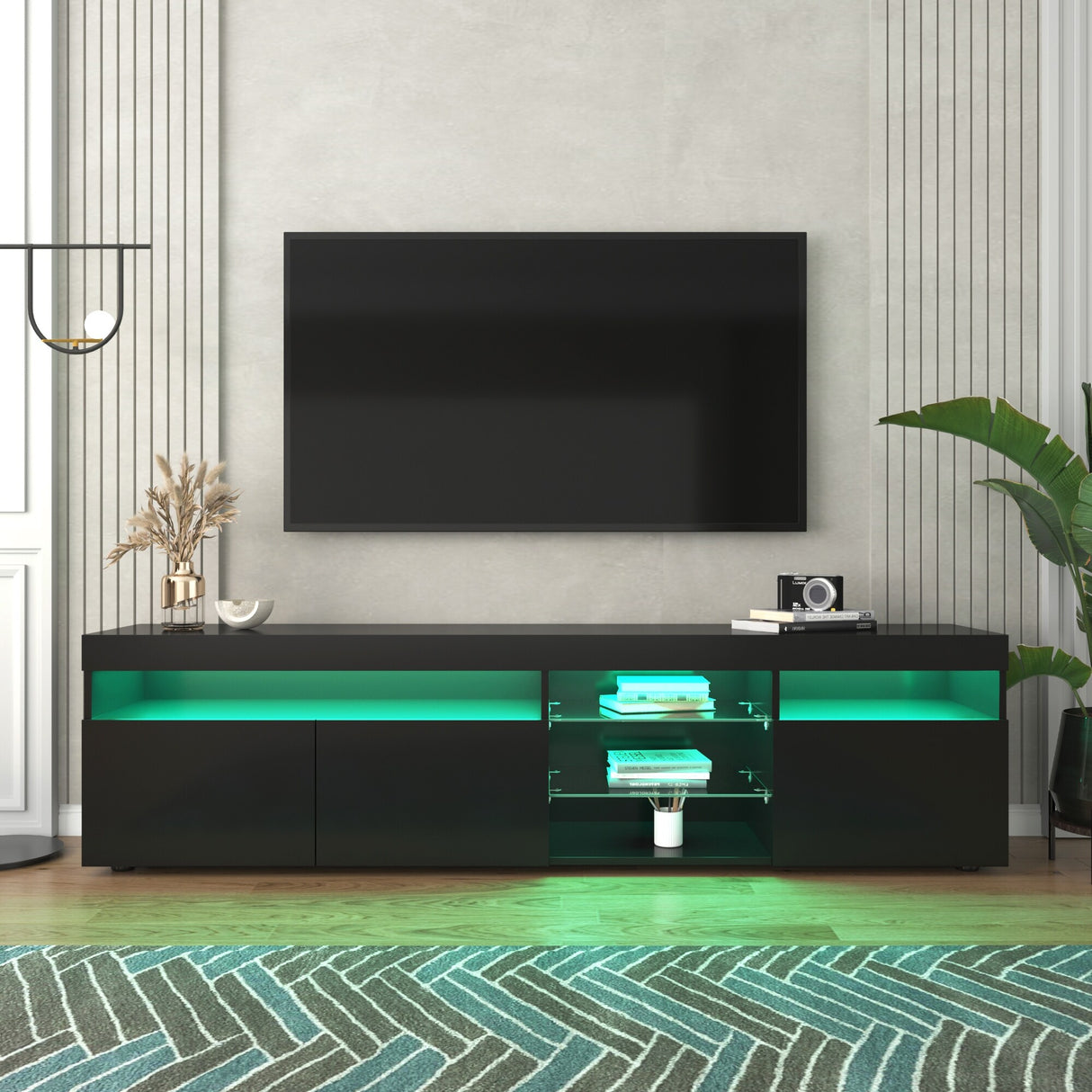 Modern Design TV Stand Entertainment Center with Color LED Lights - 13.77 x 70.86 x 17.71