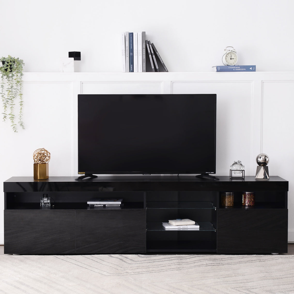 Modern Design TV Stand Entertainment Center with Color LED Lights - 13.77 x 70.86 x 17.71