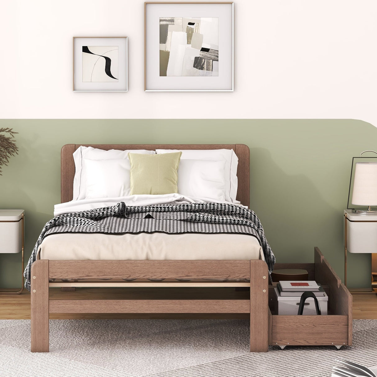 Modern Design Twin Size Platform Bed Frame with 2 Drawers