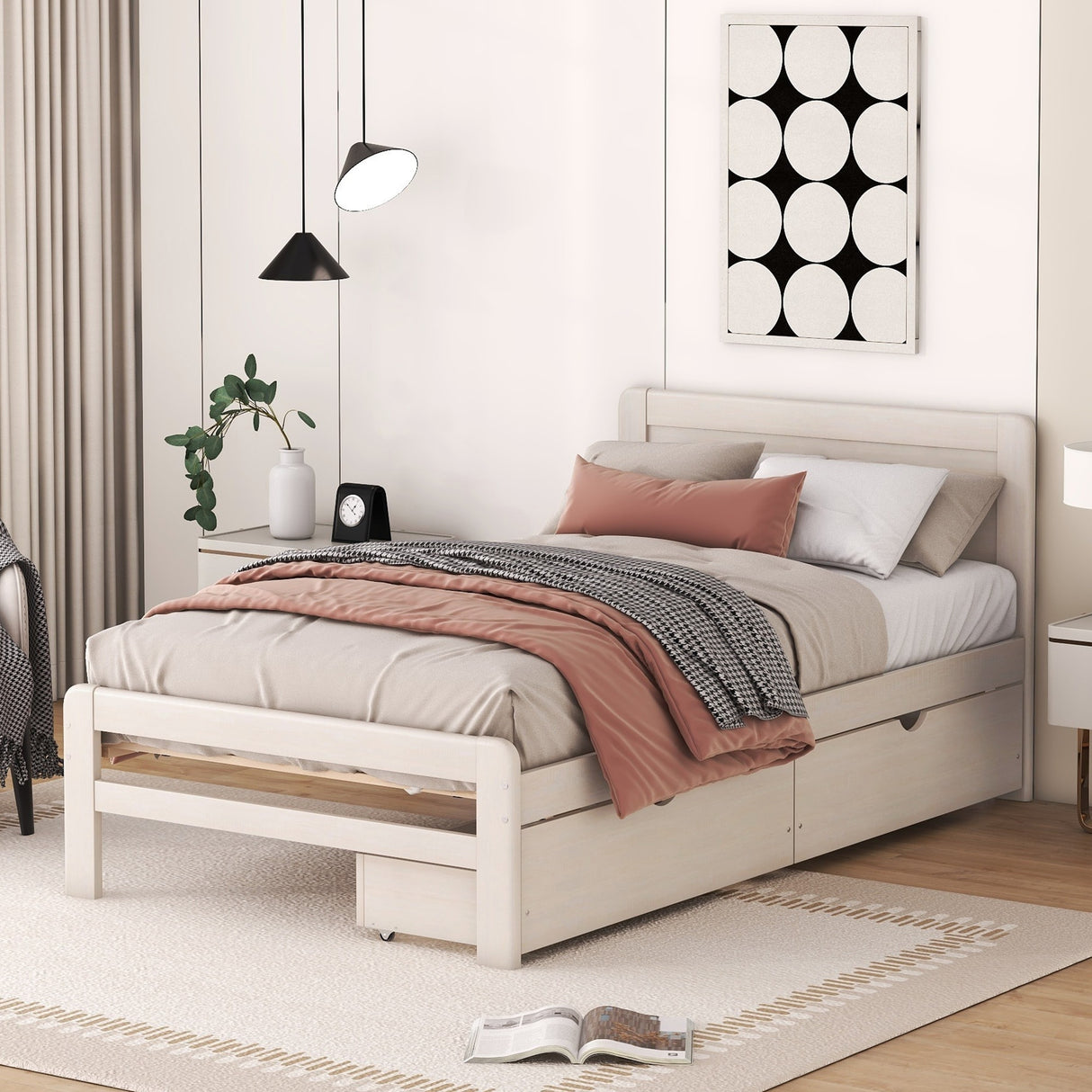 Modern Design Twin Size Platform Bed Frame with 2 Drawers