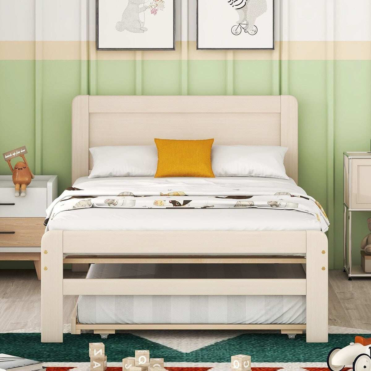 Modern Design Twin Size Platform Bed Frame with Trundle