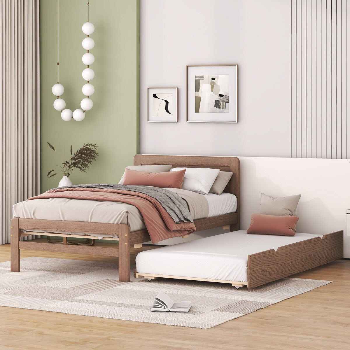 Modern Design Twin Size Platform Bed Frame with Trundle