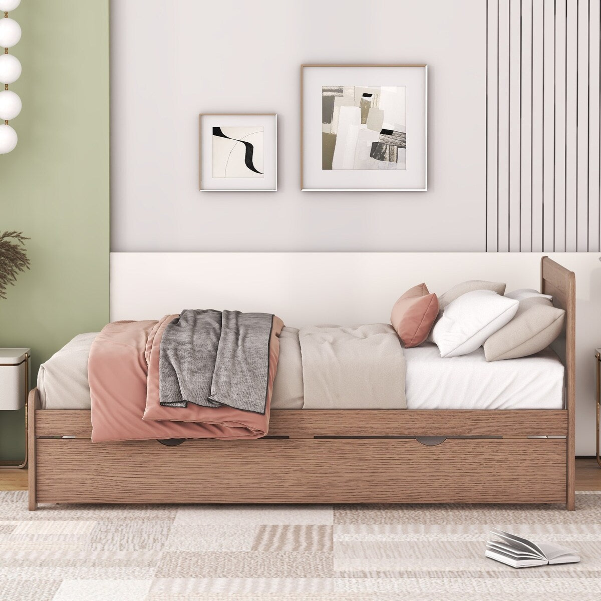 Modern Design Twin Size Platform Bed Frame with Trundle