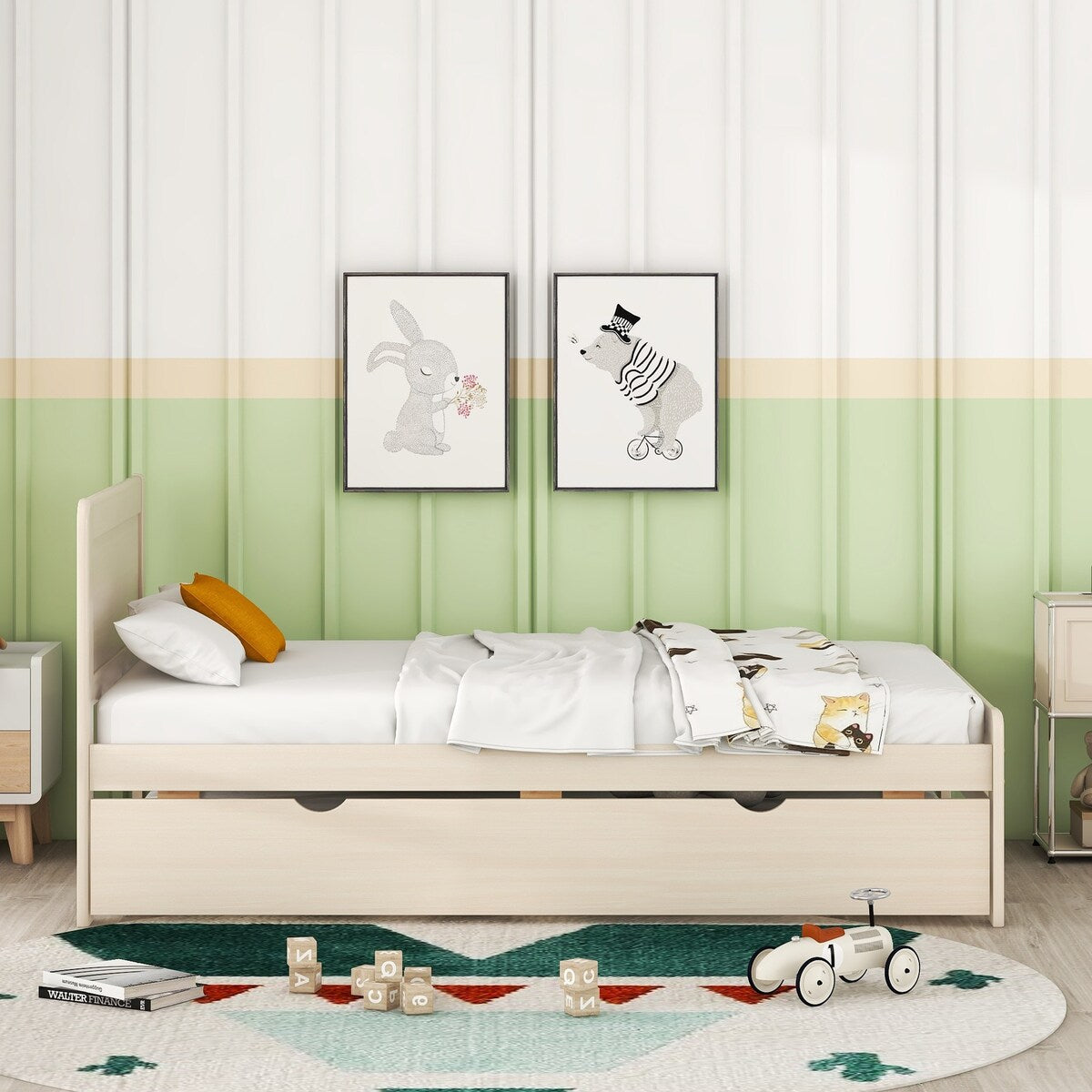 Modern Design Twin Size Platform Bed Frame with Trundle