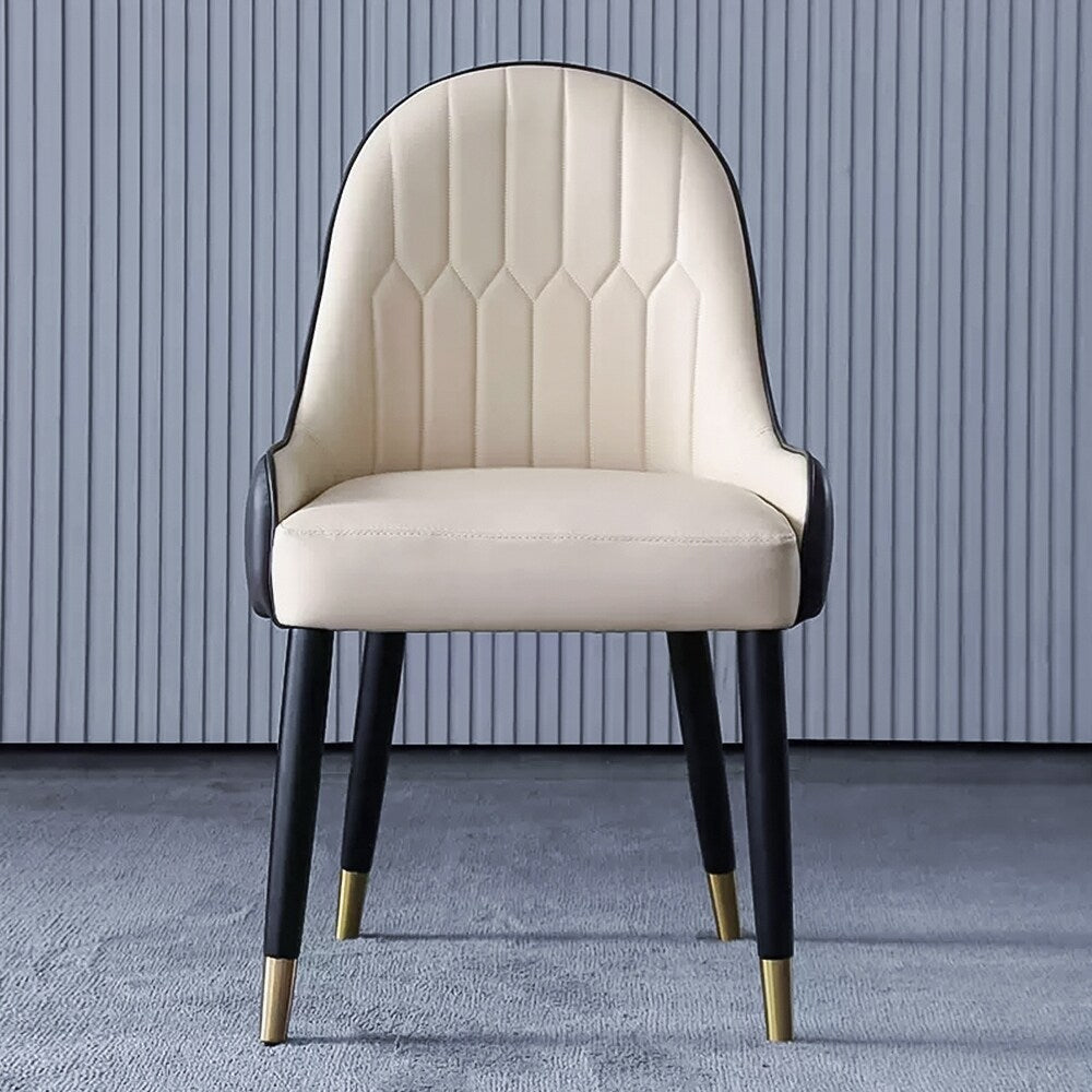 Modern Dining Chair With PU Leather and Solid Wood Legs Partial Assembly,Beige(Set of 2)