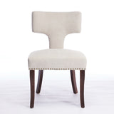 Modern Dining Chairs Set of 2, Farmhouse Linen Fabric Upholstered Accent Chair Curved Backrest with Copper Nails around