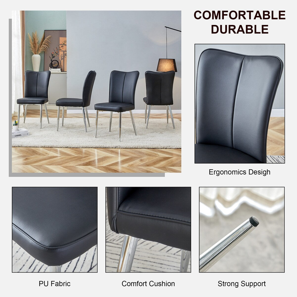 Modern Dining Chairs Set of 4 PU Leather Kitchen Upholstered Chairs