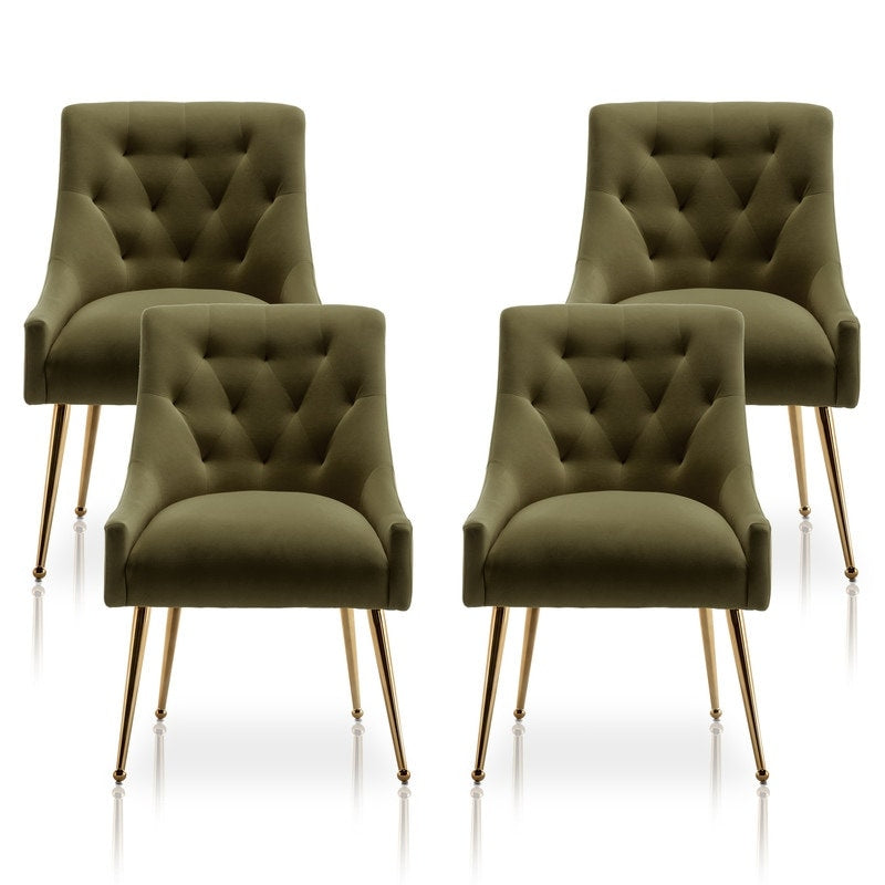 SEYNAR Modern Velvet Dining Chairs Set of 4, Upholstered Accent Chair Tufted Back Armless Chair with Back Pull
