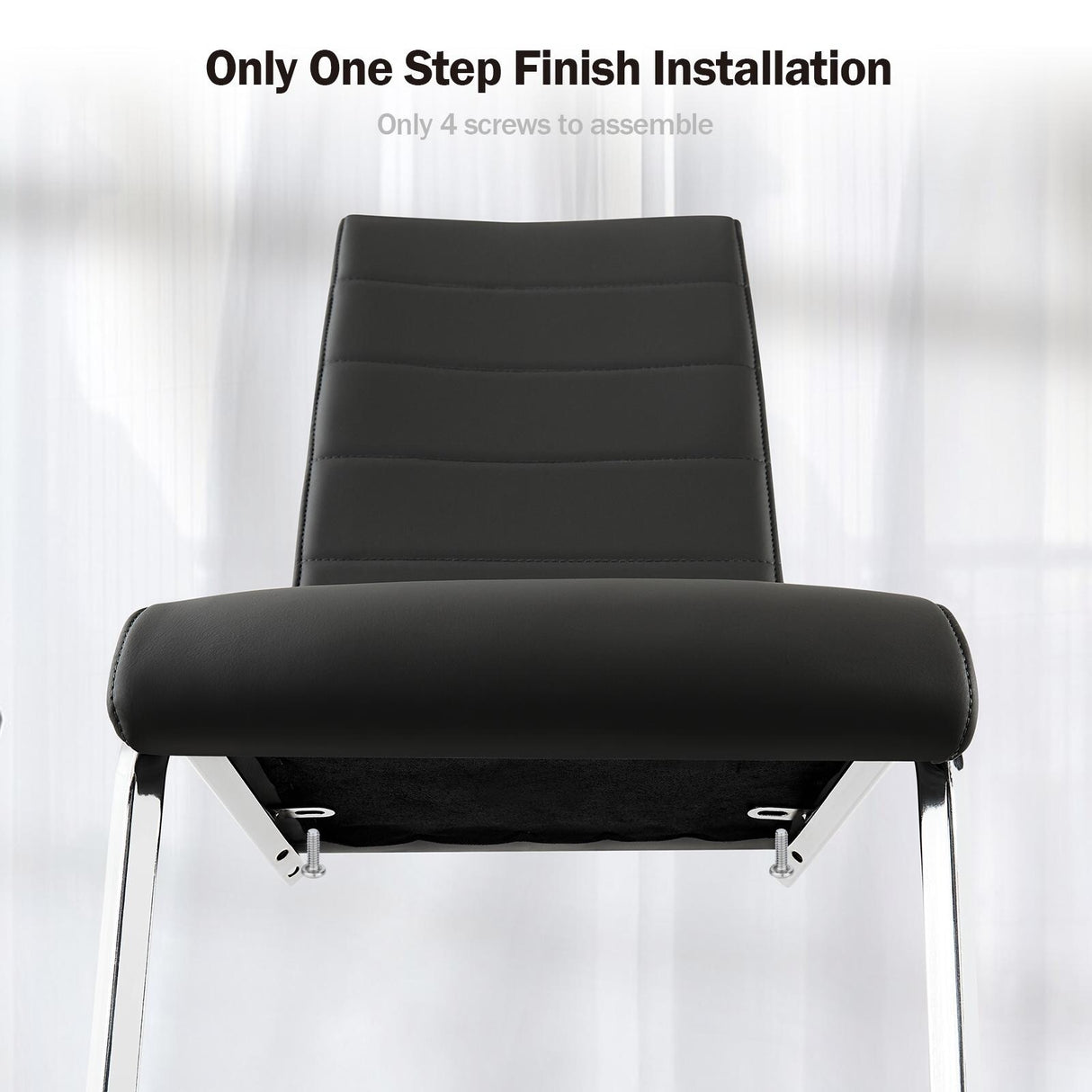 Modern Dining Chairs with Chrome Loop Legs Design Set of 2 (Black) - N/A