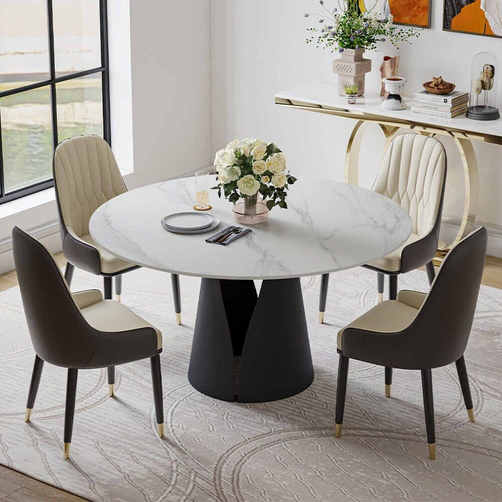 Modern Dining Room Sets, Kitchen Furniture Round White Dining Table with Chairs, Round Dining Table Set for 4-6