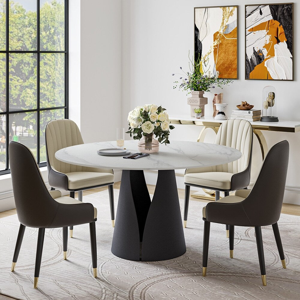 Modern Dining Room Sets, Kitchen Furniture Round White Dining Table with Chairs, Round Dining Table Set for 4-6