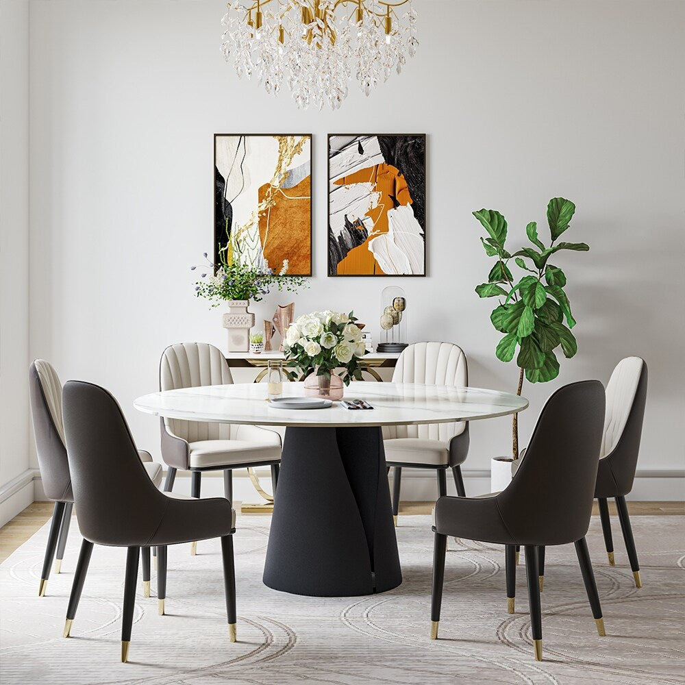 Modern Dining Room Sets, Kitchen Furniture Round White Dining Table with Chairs, Round Dining Table Set for 4-6