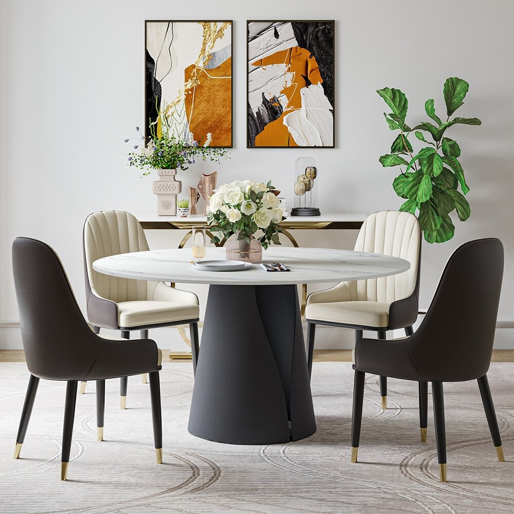 Modern Dining Room Sets, Kitchen Furniture Round White Dining Table with Chairs, Round Dining Table Set for 4-6